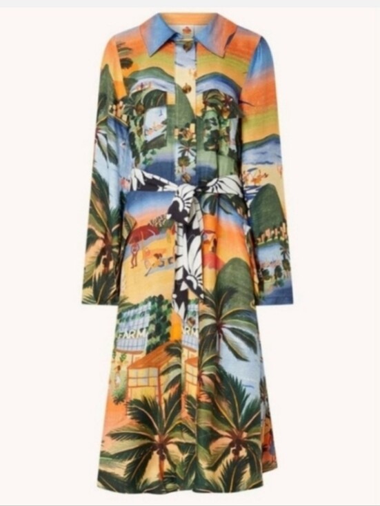 FARM Rio Dresses & Skirts - Farm Rio Carioca Lending Tropical Print Long Sleeve Shirt Dress Size Small